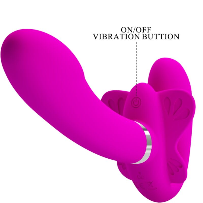 Vibrador Double Strap-On PRETTY LOVE Valerie Roxo para prazer a dois, mostrando o design e as características.