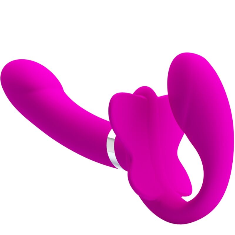 Vibrador Double Strap-On PRETTY LOVE Valerie Roxo para prazer a dois, mostrando o design e as características.