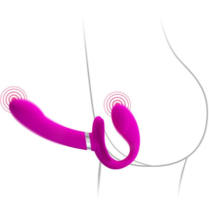 Vibrador Double Strap-On PRETTY LOVE Valerie Roxo para prazer a dois, mostrando o design e as características.