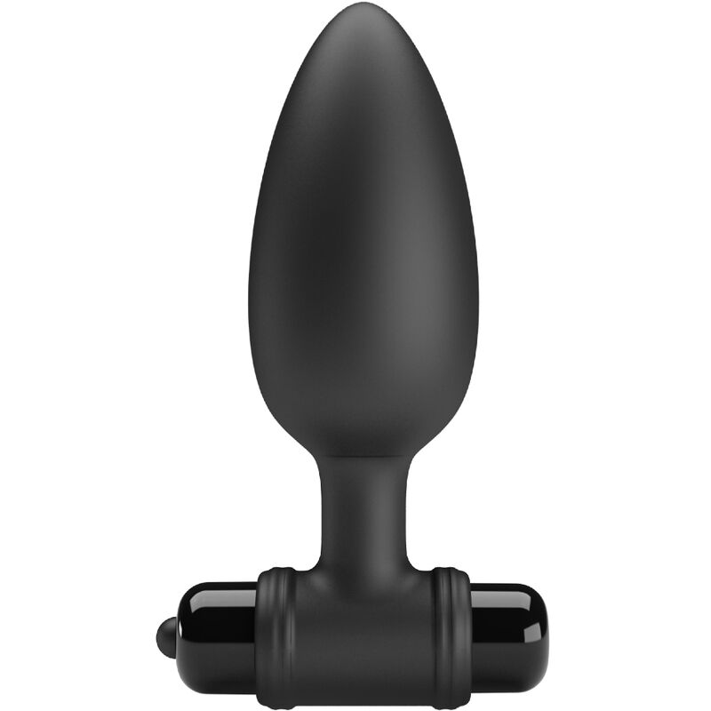 Close-up do PRETTY LOVE Plug Anal Vibratório 10 Funções Preto, mostrando seu design ergonómico e material de silicone.