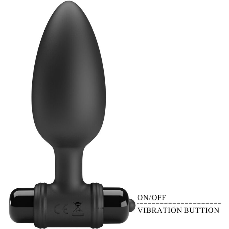 Close-up do PRETTY LOVE Plug Anal Vibratório 10 Funções Preto, mostrando seu design ergonómico e material de silicone.