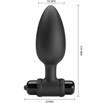 Close-up do PRETTY LOVE Plug Anal Vibratório 10 Funções Preto, mostrando seu design ergonómico e material de silicone.