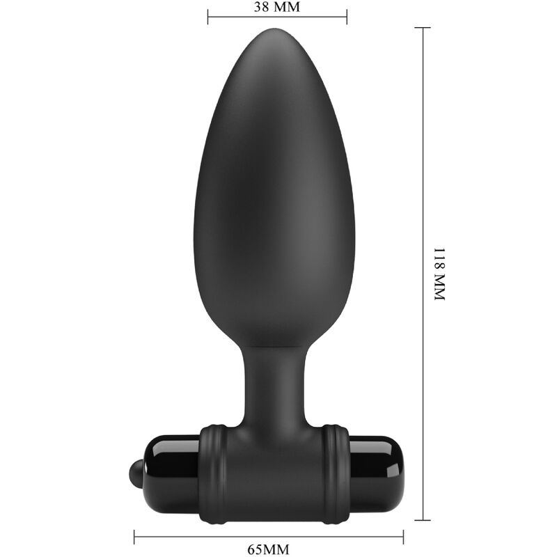 Close-up do PRETTY LOVE Plug Anal Vibratório 10 Funções Preto, mostrando seu design ergonómico e material de silicone.