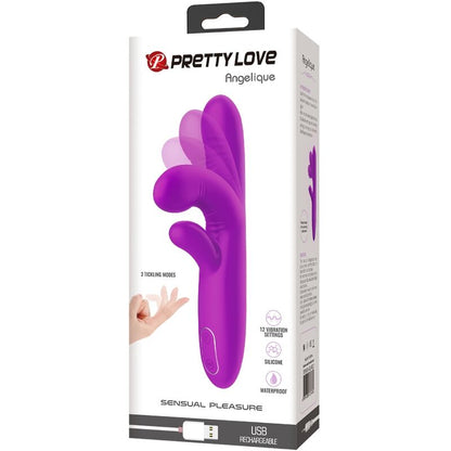 Close-up do vibrador multifunções PRETTY LOVE Angelique Roxo, mostrando seu design ergonómico e detalhes em silicone.