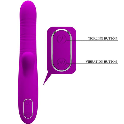 Close-up do vibrador multifunções PRETTY LOVE Angelique Roxo, mostrando seu design ergonómico e detalhes em silicone.