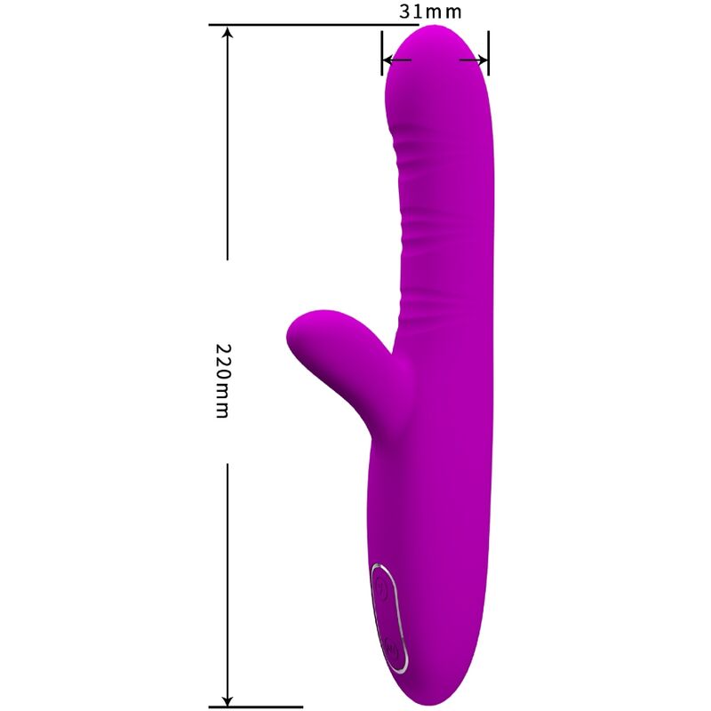 Close-up do vibrador multifunções PRETTY LOVE Angelique Roxo, mostrando seu design ergonómico e detalhes em silicone.