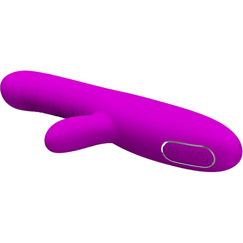 Close-up do vibrador multifunções PRETTY LOVE Angelique Roxo, mostrando seu design ergonómico e detalhes em silicone.