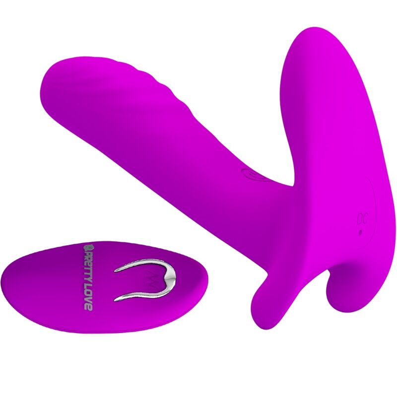 PRETTY LOVE Massageador e Vibrador Roxo com 12 Vibrações e Controlo Remoto, destacando o formato ergonómico e a textura do silicone.