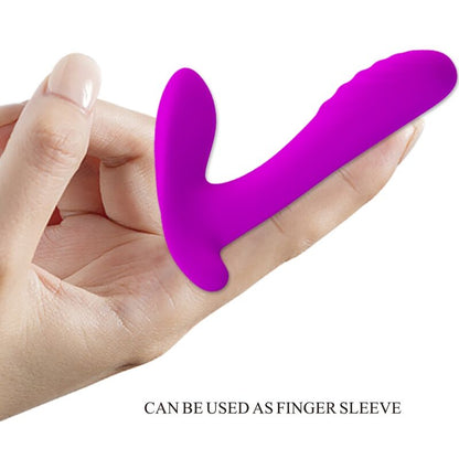 PRETTY LOVE Massageador e Vibrador Roxo com 12 Vibrações e Controlo Remoto, destacando o formato ergonómico e a textura do silicone.