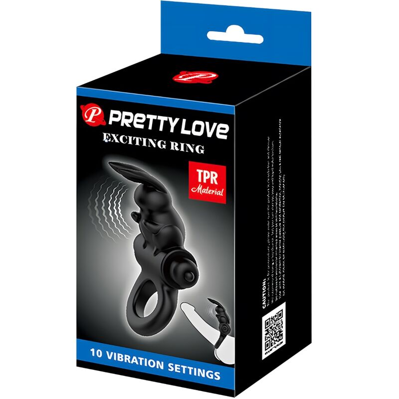 PRETTY LOVE Anel Vibrador Coelhinho Preto com 10 vibrações para prazer a dois