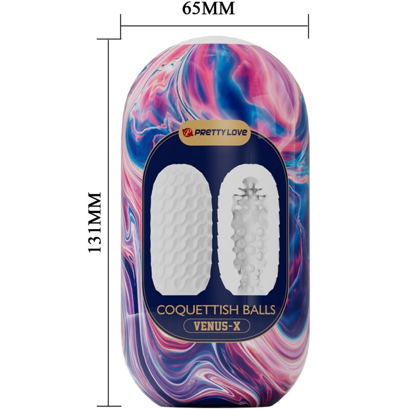 Masturbador Masculino PRETTY LOVE Silicone Coquettish Balls Branco com detalhes internos de estimulação.