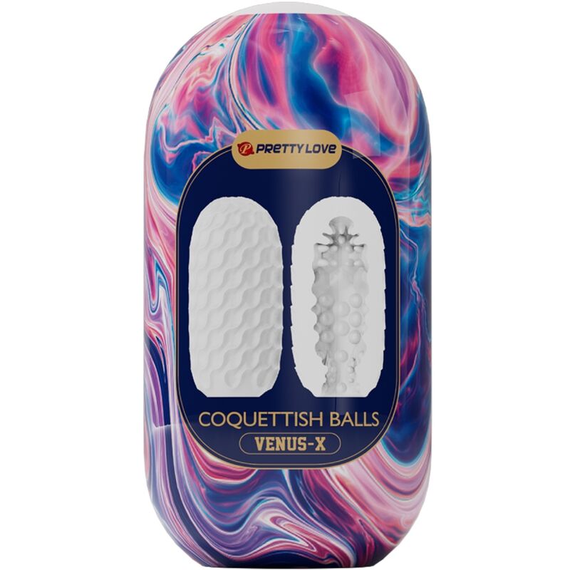 Masturbador Masculino PRETTY LOVE Silicone Coquettish Balls Branco com detalhes internos de estimulação.
