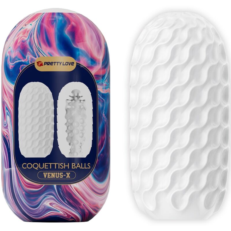 Masturbador Masculino PRETTY LOVE Silicone Coquettish Balls Branco com detalhes internos de estimulação.