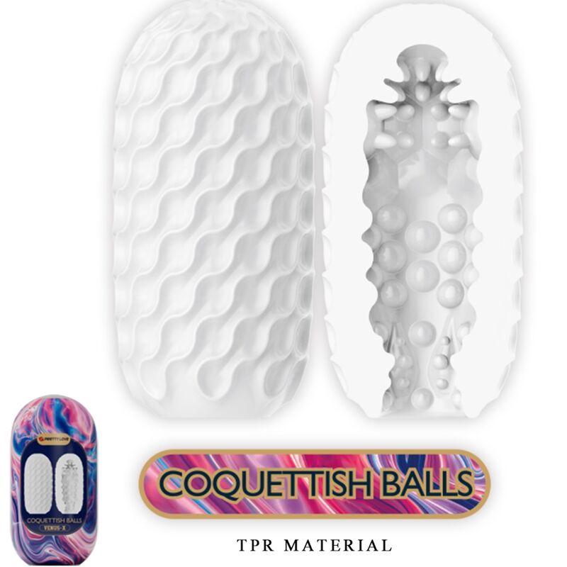 Masturbador masculino PRETTY LOVE VENUS X com detalhes dos 3 túneis internos e textura suave.