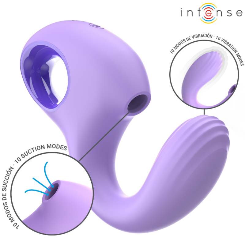 Vibrador e Estimulador Baxter Violet da Intense, destacando seu design ergonômico, cor vibrante e boca de sucção.
