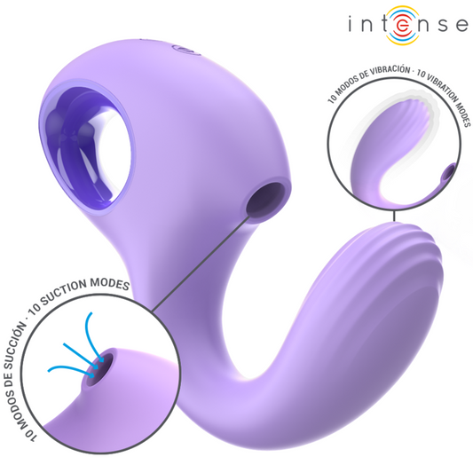 Vibrador e Estimulador Baxter Violet da Intense, destacando seu design ergonômico, cor vibrante e boca de sucção.