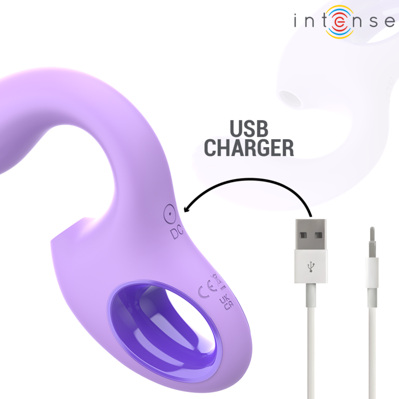 Vibrador e Estimulador Baxter Violet da Intense, destacando seu design ergonômico, cor vibrante e boca de sucção.
