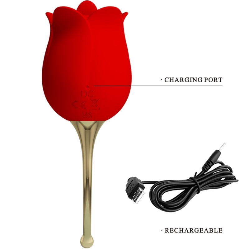 PRETTY LOVE Estimulador de Clitóris Rose Lover vermelho com 12 funções, em silicone macio, recarregável USB.