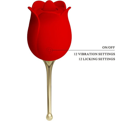PRETTY LOVE Estimulador de Clitóris Rose Lover vermelho com 12 funções, em silicone macio, recarregável USB.