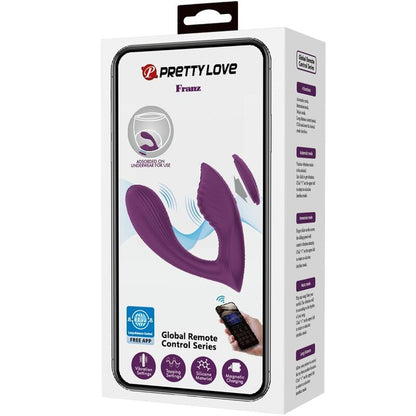 Close-up do vibrador massageador PRETTY LOVE Franz com controlo por app, em cor roxa.