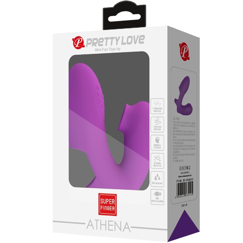 PRETTY LOVE Vibrador de Dedo Athena com Estimulador Clitoriano Roxo, design ergonómico e suave.