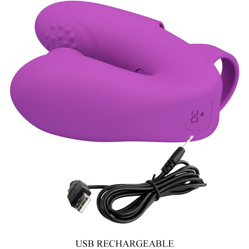 PRETTY LOVE Vibrador de Dedo Athena com Estimulador Clitoriano Roxo, design ergonómico e suave.