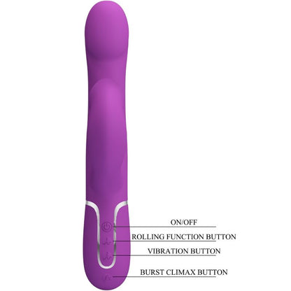 Close-up do PRETTY LOVE Vibrador Estimulador Multifuncional 4 em 1 Roxo, mostrando o design ergonómico e texturas.