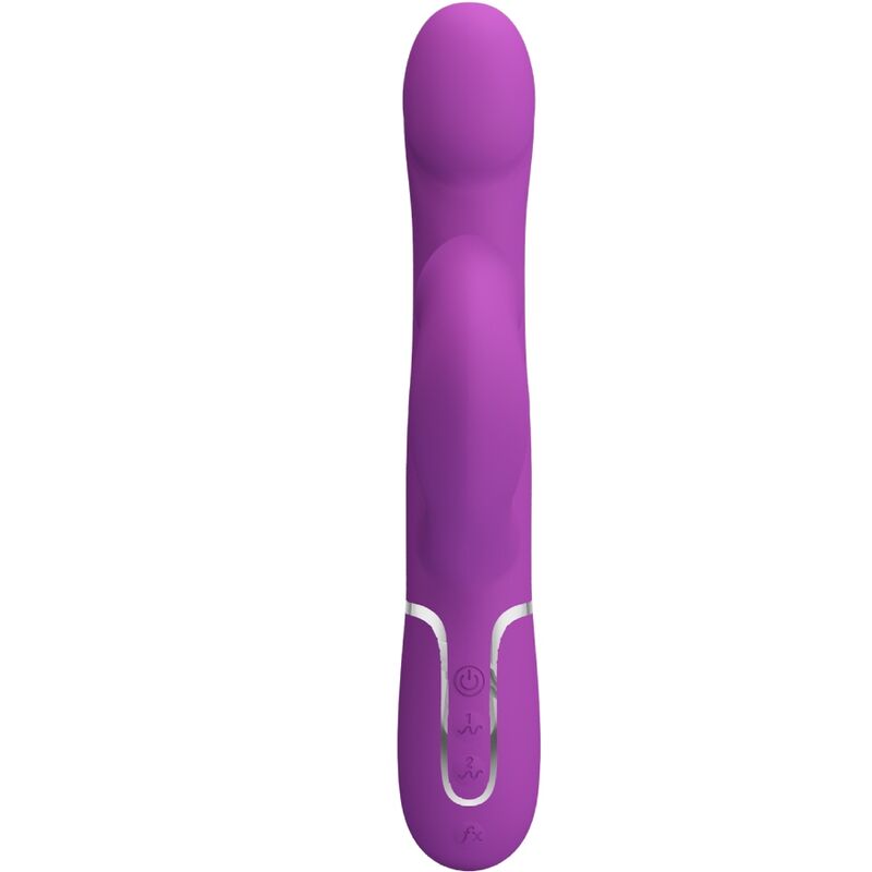 Close-up do PRETTY LOVE Vibrador Estimulador Multifuncional 4 em 1 Roxo, mostrando o design ergonómico e texturas.