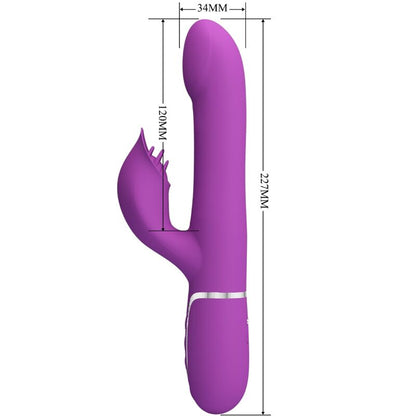 Close-up do PRETTY LOVE Vibrador Estimulador Multifuncional 4 em 1 Roxo, mostrando o design ergonómico e texturas.