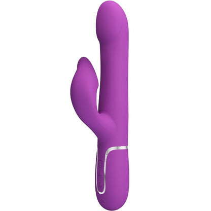 Close-up do PRETTY LOVE Vibrador Estimulador Multifuncional 4 em 1 Roxo, mostrando o design ergonómico e texturas.