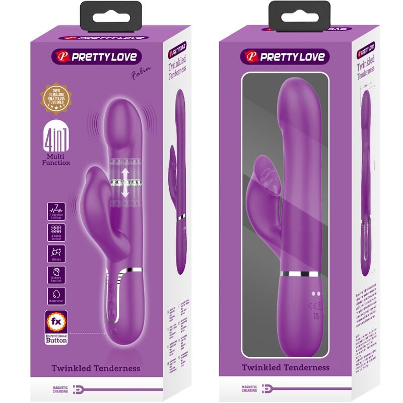 Close-up do PRETTY LOVE Vibrador Estimulador Multifuncional 4 em 1 Roxo, mostrando o design ergonómico e texturas.