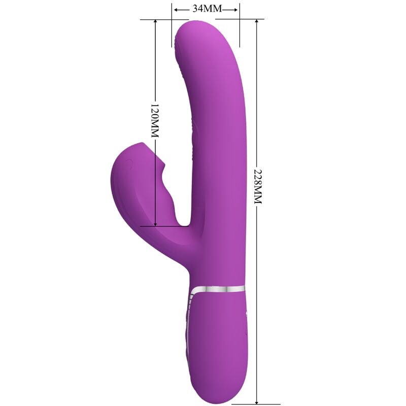 PRETTY LOVE Vibrador Coelho Multifuncional 3 em 1 Roxo, exibindo seu design ergonómico e ponta estimulante.