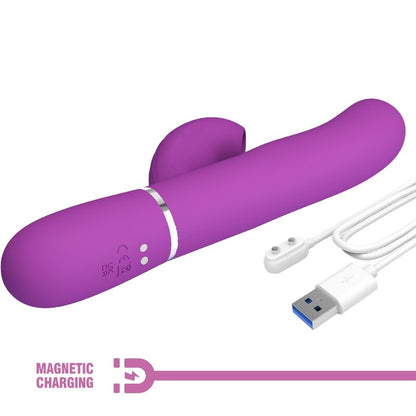 PRETTY LOVE Vibrador Coelho Multifuncional 3 em 1 Roxo, exibindo seu design ergonómico e ponta estimulante.