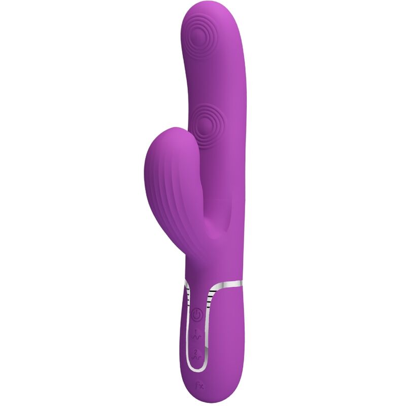 PRETTY LOVE Vibrador Coelho Multifuncional 3 em 1 Roxo, exibindo seu design ergonómico e ponta estimulante.