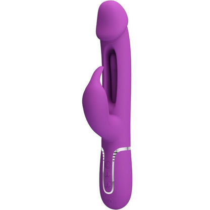 Close-up do Vibrador Coelho Multifuncional PRETTY LOVE Kampas 3 em 1 Roxo, mostrando o estimulador de coelho e a língua vibratória.