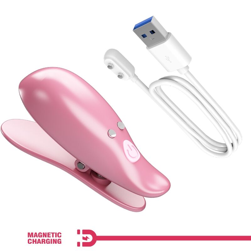 Close-up das presilhas de mamilo vibratórias PRETTY LOVE Cailey com controle remoto.