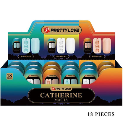 Conjunto de 18 masturbadores masculinos Pretty Love com texturas variadas para diferentes sensações.
