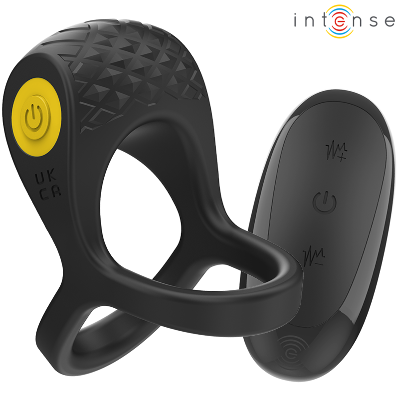 Close-up of the INTENSE Alex Anel Peniano Vibrador Duplo Preto, showing its design and texture.