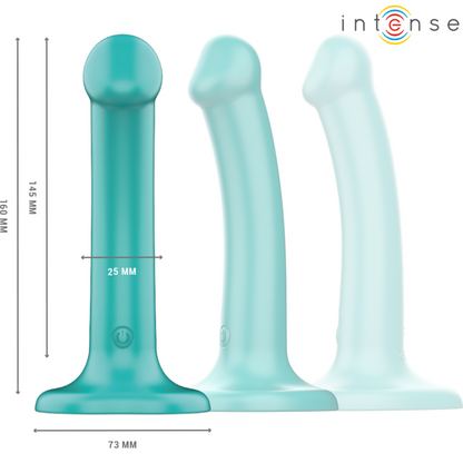 INTENSE Vibrador Katie com Ventosa e Controlo Remoto em azul, mostrando seu design ergonómico e material de silicone.