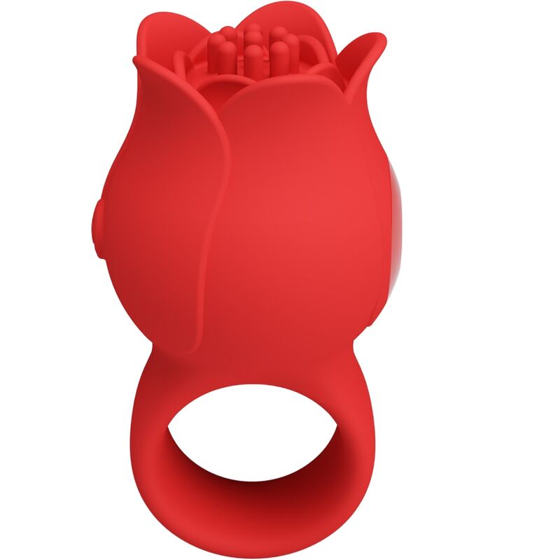 Vibrador de dedo PRETTY LOVE Rose vermelho de silicone com 10 vibrações e carregamento USB.