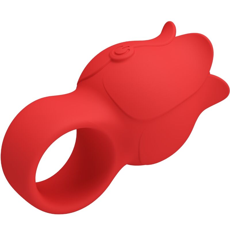 Vibrador de dedo PRETTY LOVE Rose vermelho de silicone com 10 vibrações e carregamento USB.