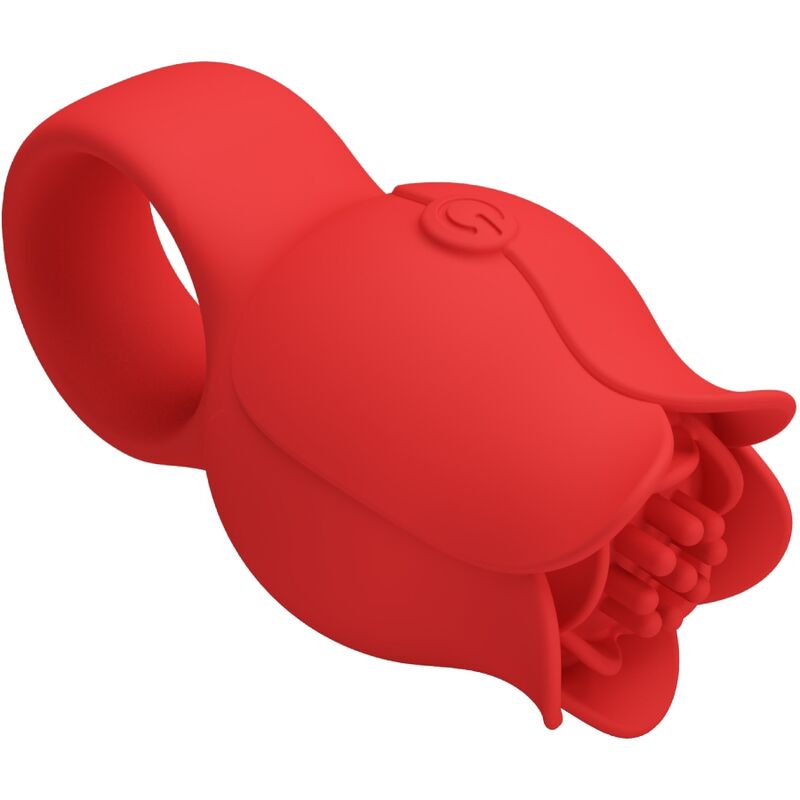 Vibrador de dedo PRETTY LOVE Rose vermelho de silicone com 10 vibrações e carregamento USB.