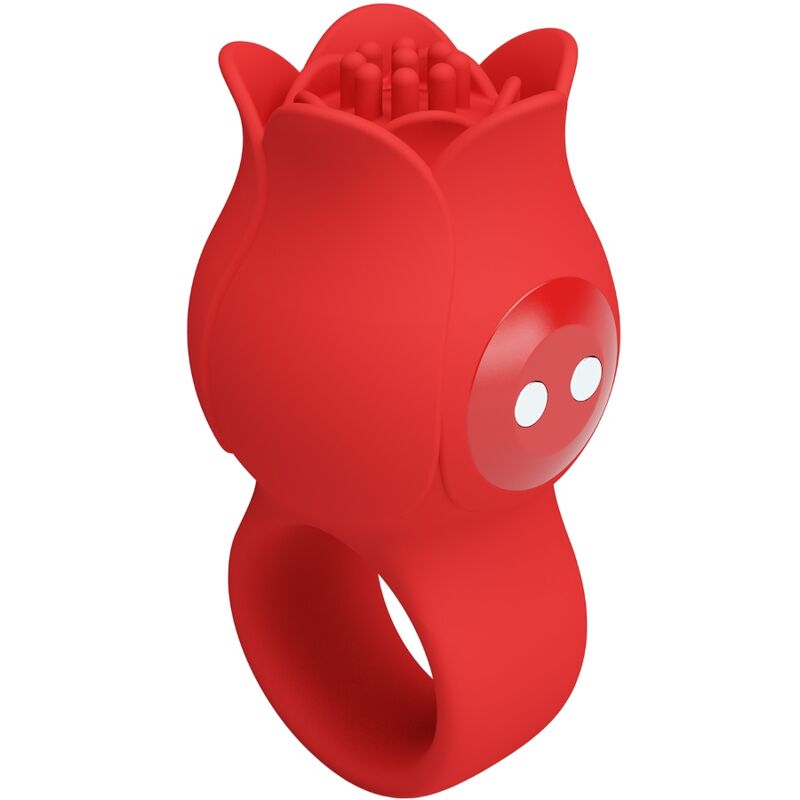 Vibrador de dedo PRETTY LOVE Rose vermelho de silicone com 10 vibrações e carregamento USB.