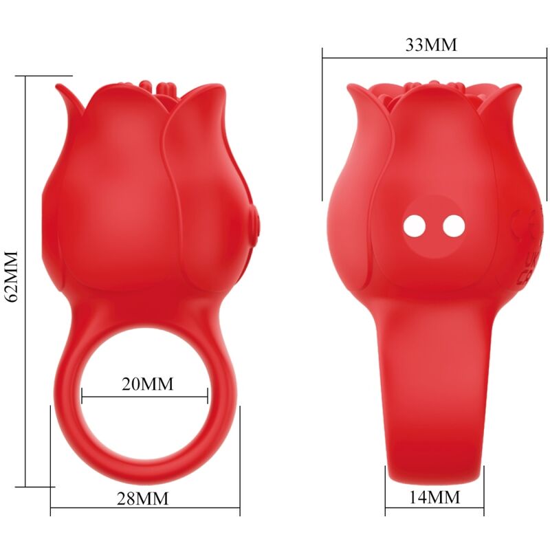 Vibrador de dedo PRETTY LOVE Rose vermelho de silicone com 10 vibrações e carregamento USB.