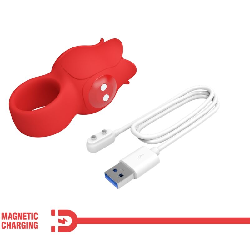 Vibrador de dedo PRETTY LOVE Rose vermelho de silicone com 10 vibrações e carregamento USB.