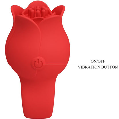 Vibrador de dedo PRETTY LOVE Rose vermelho de silicone com 10 vibrações e carregamento USB.