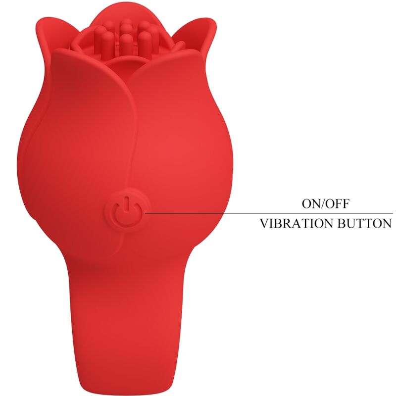 Vibrador de dedo PRETTY LOVE Rose vermelho de silicone com 10 vibrações e carregamento USB.