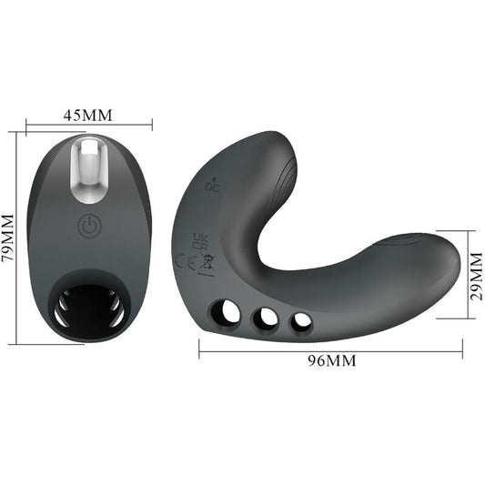 Close-up do Vibrador de Dedo PRETTY LOVE Camelia preto, destacando seu design compacto e silicone macio.