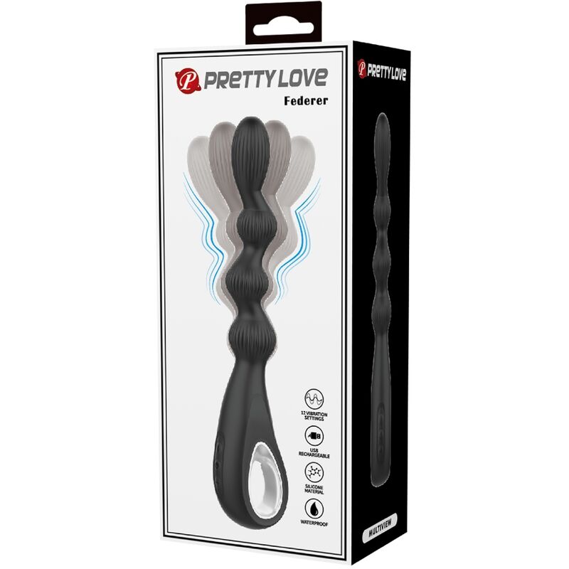 PRETTY LOVE Vibrador Anal Federer com 12 Vibrações Preto em silicone