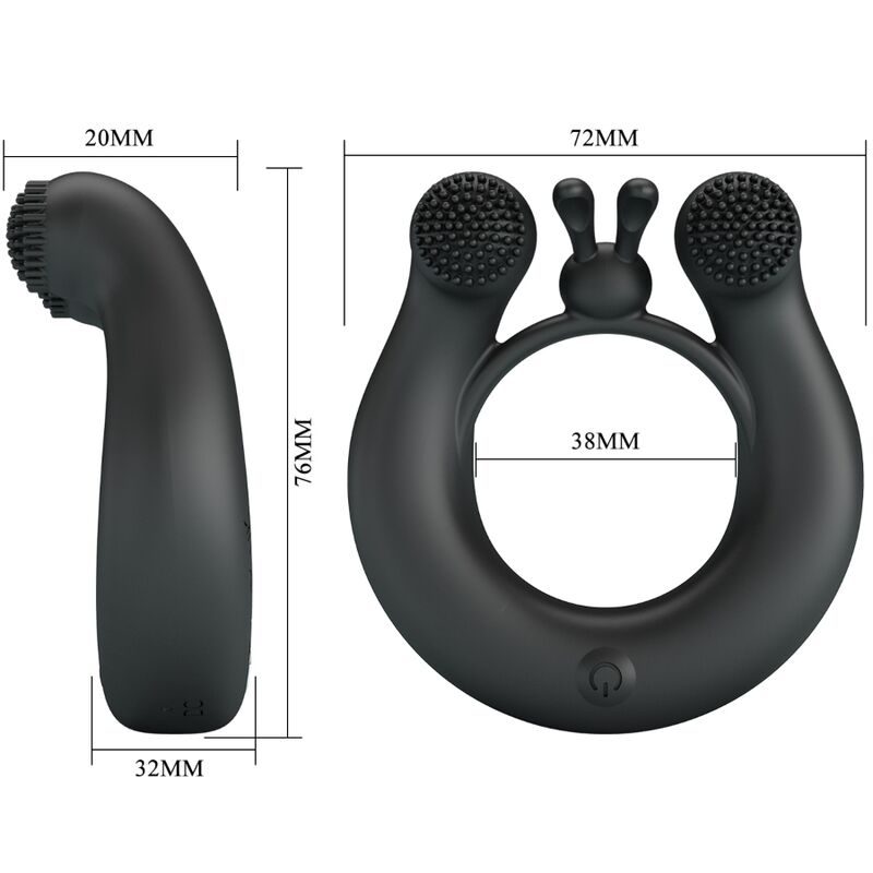 Close-up do PRETTY LOVE Anel Vibratório Dália com Estimulador Clitoriano, mostrando o design ergonómico e material de silicone.